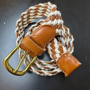 J. Crew‎ Braided Belt Woven Tan Cream Leather Accent Belt Size M (44" Length)